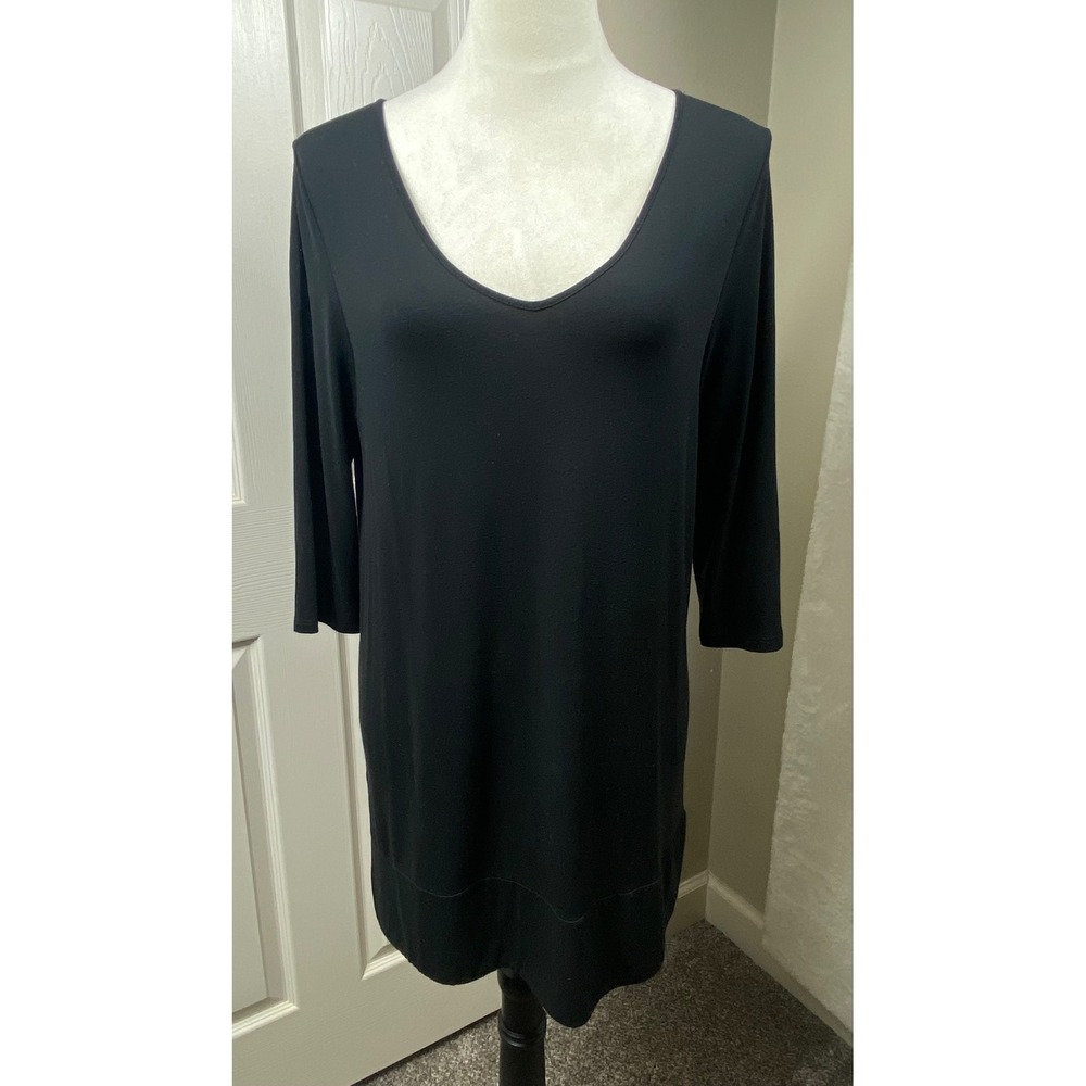 J Jill Women's XS‎ Black V Neck 3/4 Sleeve Top Mature Normcore Neutral Capsule